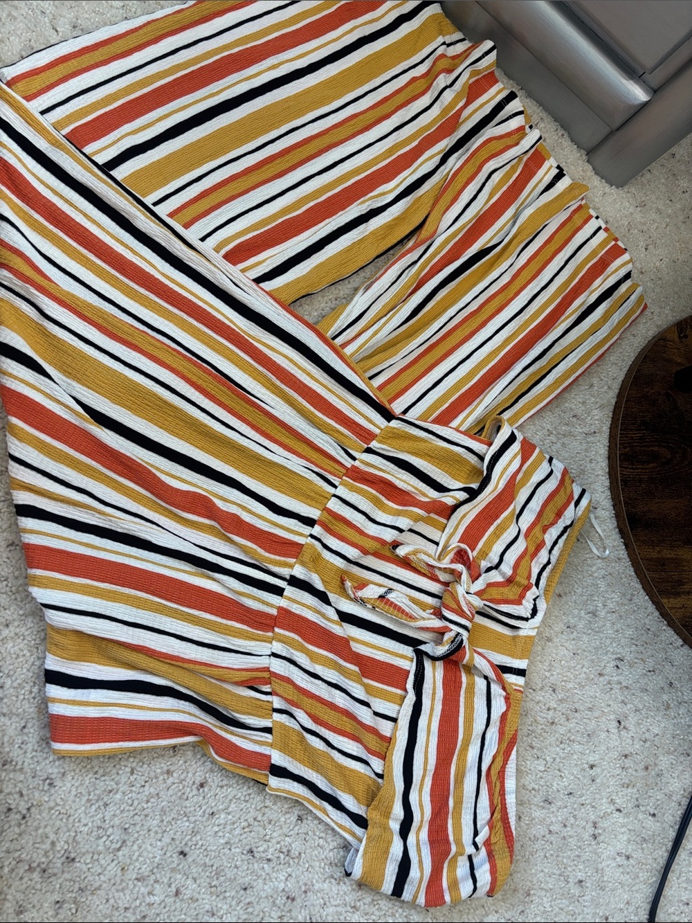 Love Tree Ribbed Striped Two-Piece Set in Mustard, Rust, Black & Cream